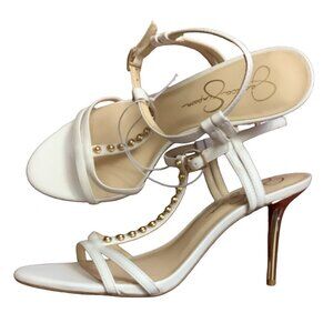 Jessica Simpson Size 10 Nrova3 White & Gold Strappy Heel Sandal. New No Tags